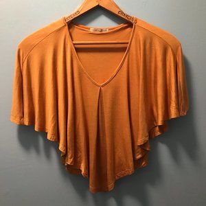 Juniors V Neck Flounce Top Mustard Color